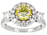 Pre-Owned Yellow And Colorless Moissanite Platineve Ring 2.08ctw DEW.