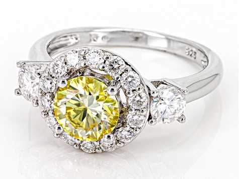 Pre-Owned Yellow And Colorless Moissanite Platineve Ring 2.08ctw DEW.