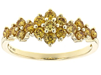 Picture of Pre-Owned Natural Butterscotch Diamond 10k Yellow Gold Cluster Band Ring 0.75ctw