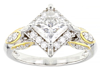Picture of Pre-Owned Moissanite Platineve And 14k Yellow Gold Over Silver Ring 1.60ctw DEW.