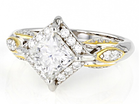Pre-Owned Moissanite Platineve And 14k Yellow Gold Over Silver Ring 1.60ctw DEW.