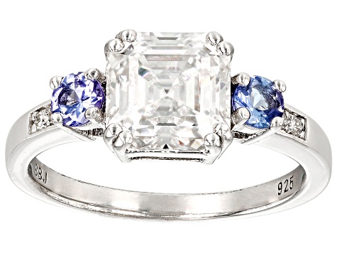 Pre-Owned Moissanite And Tanzanite Platineve Ring 3.00ctw DEW.