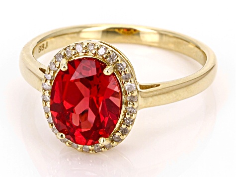 Pre-Owned Lab Created Padparadscha Sapphire With White Diamond 10k Yellow Gold Ring 2.36ctw