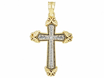 Picture of Pre-Owned 10K Yellow Gold & Rhodium Over 10K Yellow Gold Cross Pendant