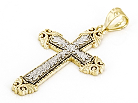Pre-Owned 10K Yellow Gold & Rhodium Over 10K Yellow Gold Cross Pendant
