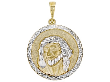 Picture of Pre-Owned 10K Yellow Gold with Rhodium Accent Polished Diamond-Cut Jesus Reversible Pendant