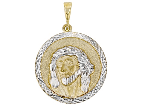 Pre-Owned 10K Yellow Gold with Rhodium Accent Polished Diamond-Cut Jesus Reversible Pendant