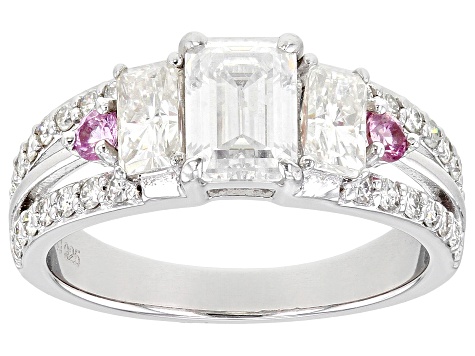 Pre-Owned Moissanite and pink sapphire platineve ring 1.95ctw DEW
