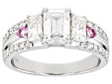 Pre-Owned Moissanite and pink sapphire platineve ring 1.95ctw DEW