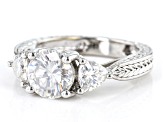 Pre-Owned Moissanite Platineve 3 Stone Ring 2.70ctw DEW.