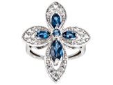 Pre-Owned London Blue Topaz Rhodium Over Sterling Silver Cross Ring 1.77ctw