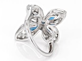 Pre-Owned London Blue Topaz Rhodium Over Sterling Silver Cross Ring 1.77ctw
