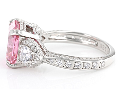Pre-Owned Pink And White Cubic Zirconia Rhodium Over Sterling Silver Asscher Cut Ring 11.45ctw