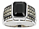 Pre-Owned Black Spinel With Marcasite Sterling Silver Ring 4.10ct