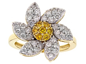 Pre-Owned Natural Butterscotch And White Diamond 10k Yellow Gold Floral Cluster Ring 1.25ctw