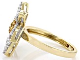 Pre-Owned Natural Butterscotch And White Diamond 10k Yellow Gold Floral Cluster Ring 1.25ctw