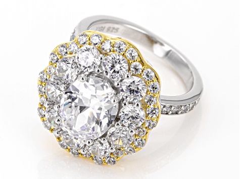 Pre-Owned White Cubic Zirconia Rhodium And 14k Yellow Gold Over Sterling Silver Ring 9.46ctw