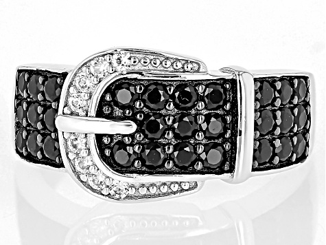 Pre-Owned Black Spinel Sterling Silver Buckle Ring 1.28ctw