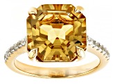 Pre-Owned Champagne Quartz With White Zircon 18k Yellow Gold Over Sterling Silver 5.39ctw