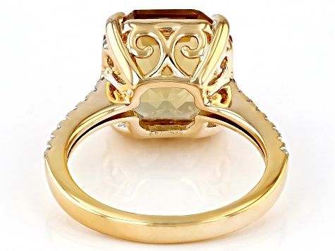 Pre-Owned Champagne Quartz With White Zircon 18k Yellow Gold Over Sterling Silver 5.39ctw