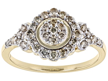 Picture of Pre-Owned Candlelight Diamonds™ 10k Yellow Gold Cluster Ring 0.45ctw