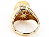 Pre-Owned Golden Cultured South Sea Pearl With White Zircon 14k Yellow Gold Ring