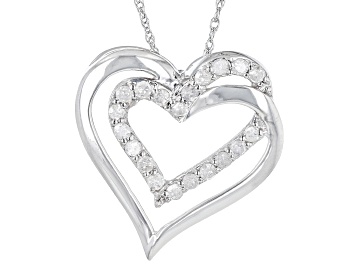 Picture of Pre-Owned White Diamond 10k White Gold Heart Pendant With 18" Rope Chain 0.25ctw