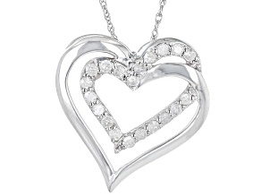 Pre-Owned White Diamond 10k White Gold Heart Pendant With 18" Rope Chain 0.25ctw