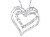 Pre-Owned White Diamond 10k White Gold Heart Pendant With 18" Rope Chain 0.25ctw