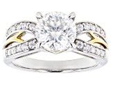 Pre-Owned Moissanite Inferno Cut Platineve and 14k yellow gold over silver ring 2.37ctw DEW.
