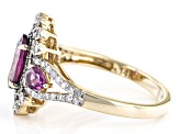 Pre-Owned Rhodolite Garnet With Champagne & White Diamond 14k Yellow Gold Ring 2.14ctw