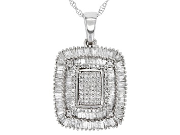 Picture of Pre-Owned White Diamond 10k White Gold Cluster Pendant With Adjustable Rope Chain 1.15ctw