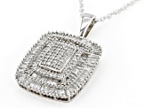 Pre-Owned White Diamond 10k White Gold Cluster Pendant With Adjustable Rope Chain 1.15ctw