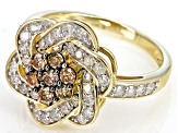 Pre-Owned Champagne And White Diamond 10k Yellow Gold Cluster Ring 1.00ctw