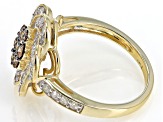 Pre-Owned Champagne And White Diamond 10k Yellow Gold Cluster Ring 1.00ctw