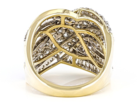 Pre-Owned White Diamond 10k Yellow Gold Crossover Ring 3.00ctw