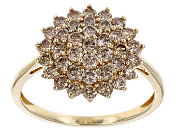 Picture of Pre-Owned Champagne Diamond 10k Yellow Gold Cluster Ring 1.00ctw