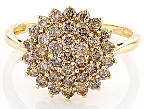 Pre-Owned Champagne Diamond 10k Yellow Gold Cluster Ring 1.00ctw