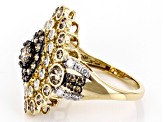 Pre-Owned Champagne And White Diamond 10k Yellow Gold Cocktail Ring 2.00ctw