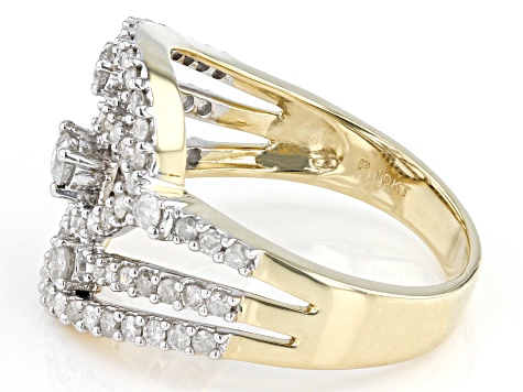 Pre-Owned White Diamond 10k Yellow Gold Open Design Ring 0.90ctw