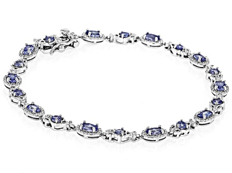 Pre-Owned Blue Tanzanite Rhodium Over Sterling Silver Tennis Bracelet 2.86ctw