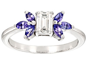 Pre-Owned Moissanite And Tanzanite Platineve Ring .58ct DEW.