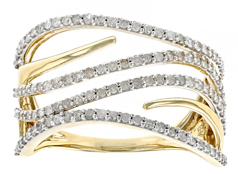 Pre-Owned White Diamond 14k Yellow Gold Open Design Ring 0.50ctw