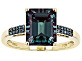 Pre-Owned Blue Lab Created Alexandrite with Blue Diamond 10k Yellow Gold Ring 3.39ctw