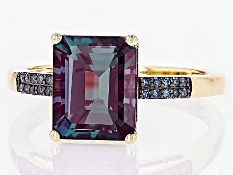 Pre-Owned Blue Lab Created Alexandrite with Blue Diamond 10k Yellow Gold Ring 3.39ctw