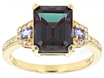 Picture of Pre-Owned Blue Lab Created Alexandrite 10k Yellow Gold Ring 4.11ctw