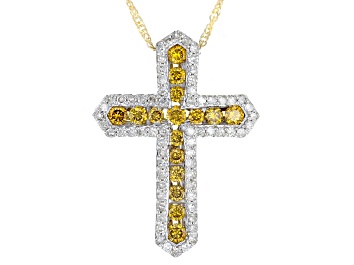 Picture of Pre-Owned Natural Butterscotch And White Diamond 10k Yellow Gold Cross Slide Pendant With 18" Chain