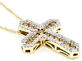 Pre-Owned Natural Butterscotch And White Diamond 10k Yellow Gold Cross Slide Pendant With 18" Chain