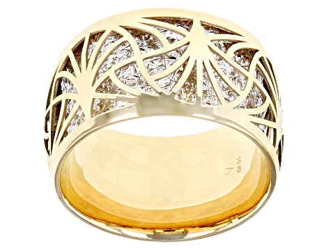 Pre-Owned 10k Yellow Gold & Rhodium Over 10k White Gold 11.7mm Double Layer Patterned Band Ring