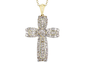 Picture of Pre-Owned Diamond 10k Yellow Gold Cross Pendant With 19" Cable Chain 1.50ctw